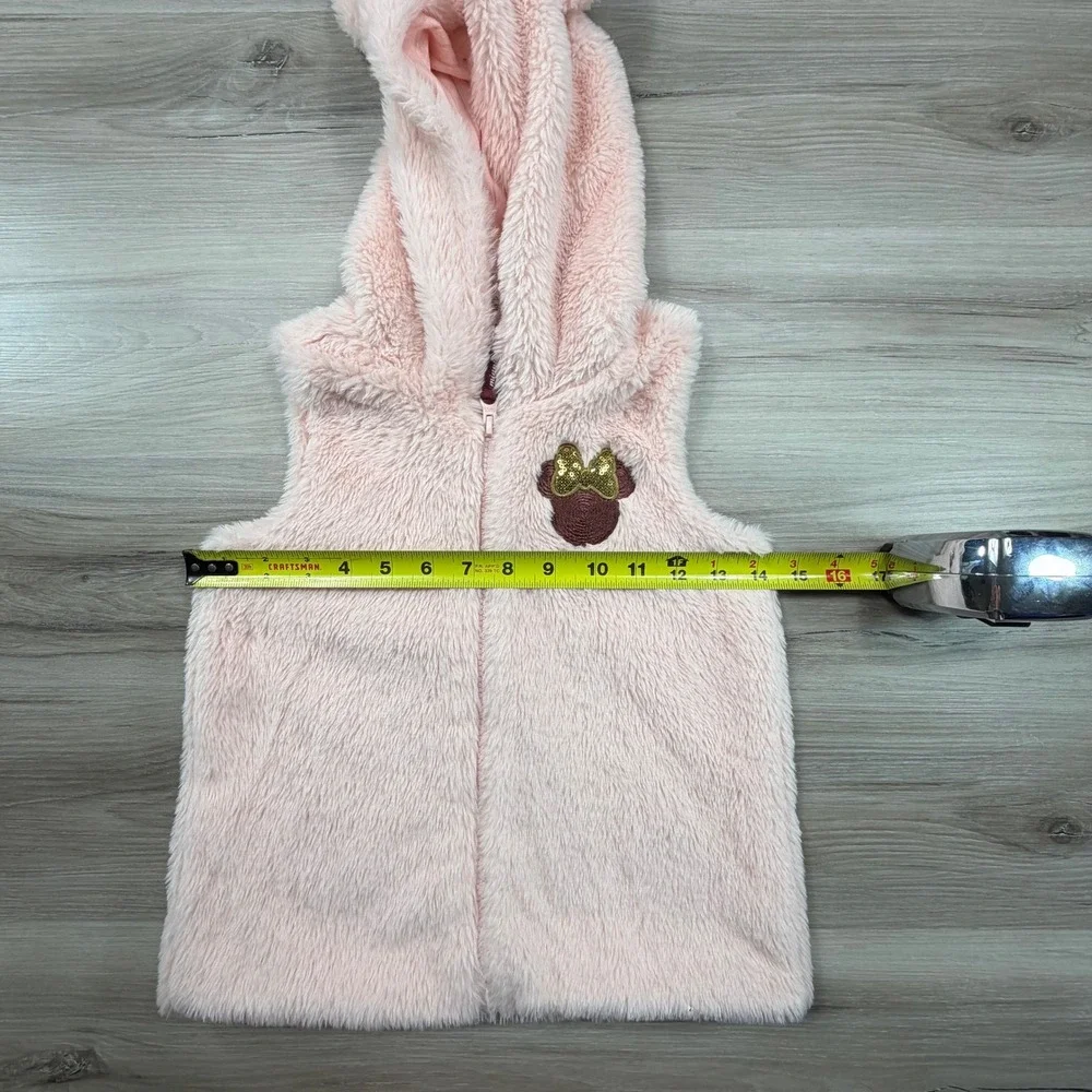 Disney‎ Baby Girls Pink Minnie Mouse Faux Fur Hooded Vest Size 6